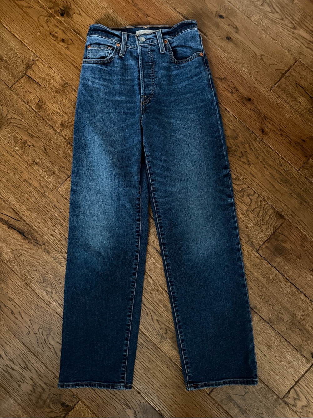 Levi's Ribcage Straight Ankle Jeans Med Wash Button Fly W25 L29